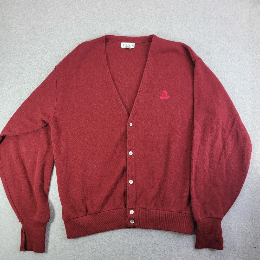 IZOD Cardigan Mens XLT Red Collarless V-Neck Embroidered Logo Made In USA